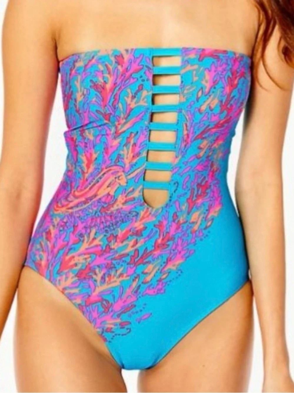 Lilly Pulitzer Teslee One Piece Swimsuit Turquoise Oasis Sz 14